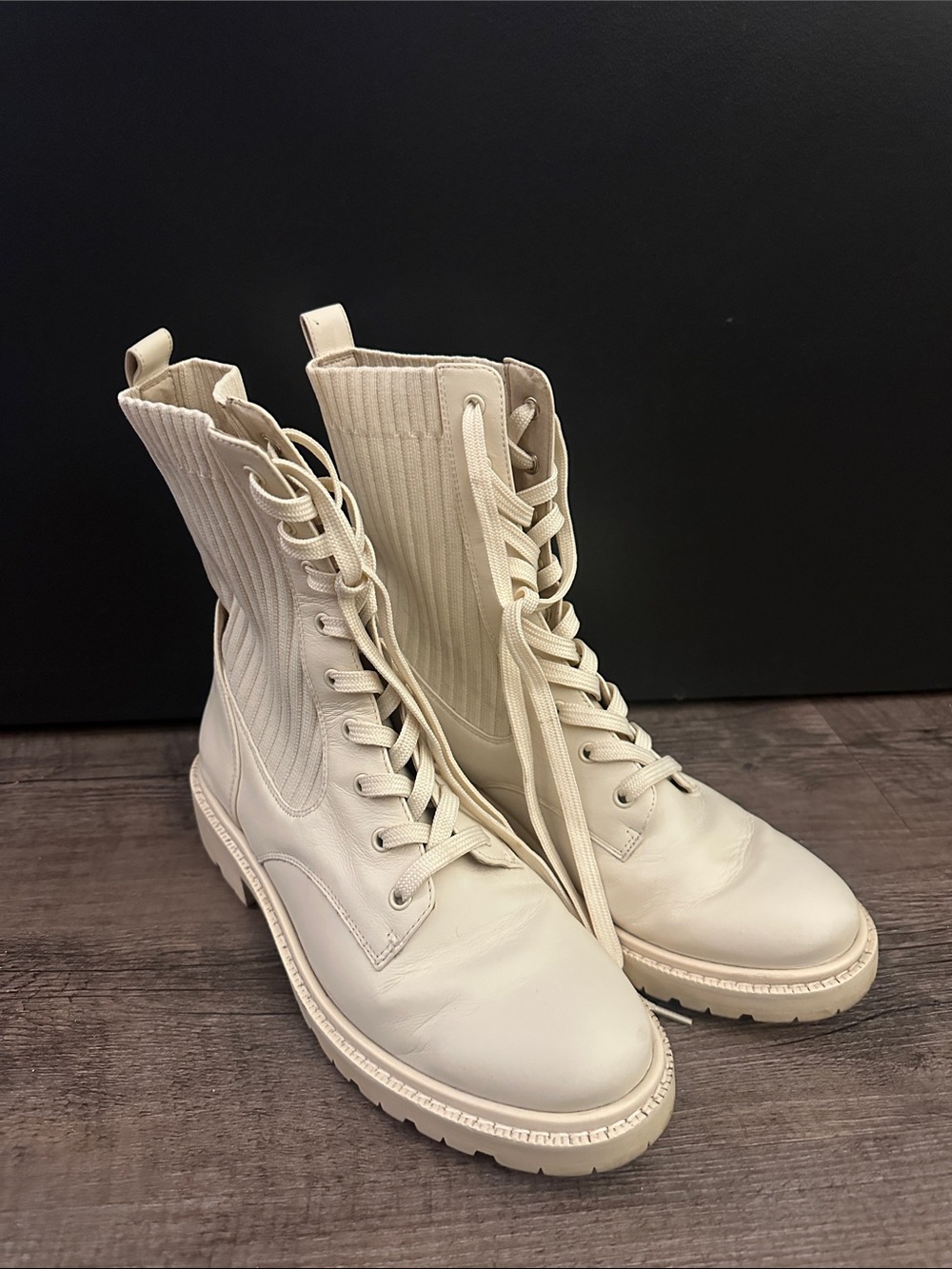Women's Cream Lace-Up Combat Boots